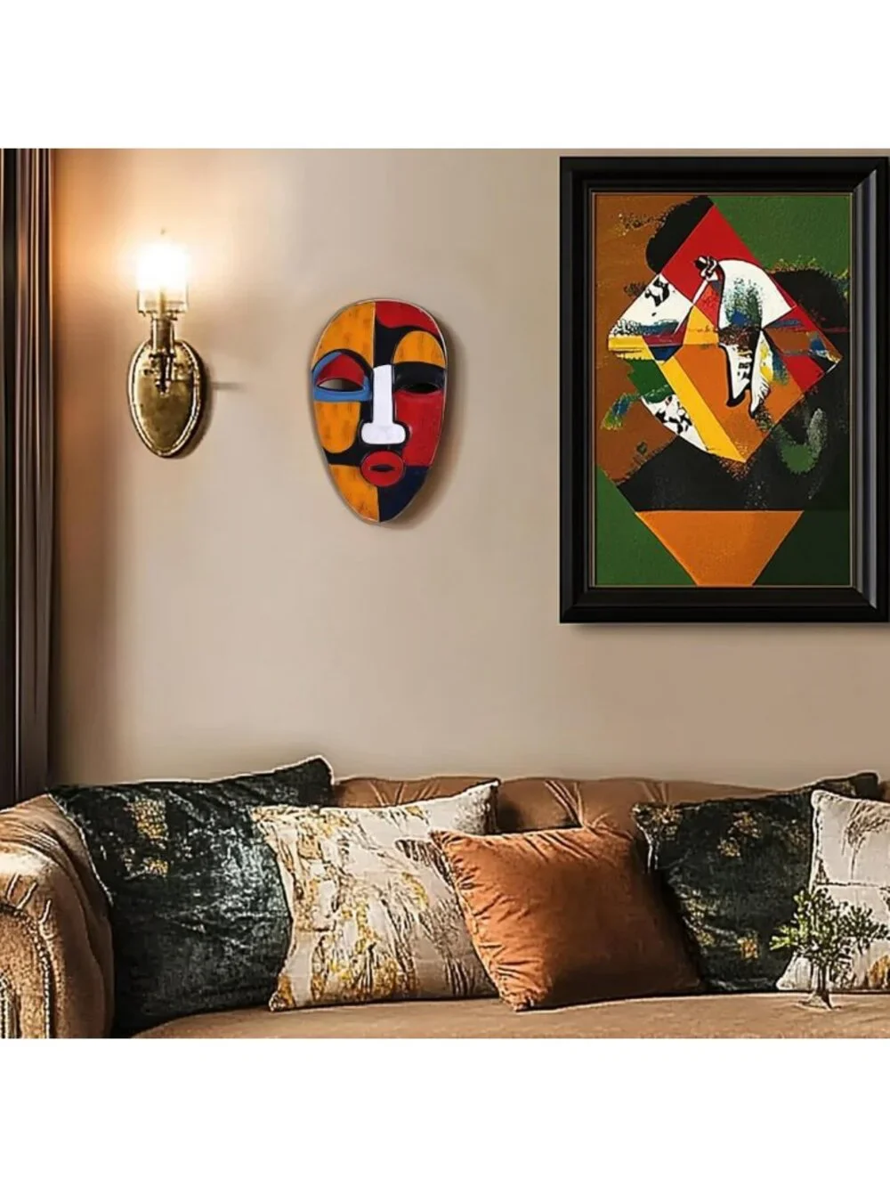 Abstract African Masks Wall Decor - Resin Tribal Art for Living Room, Office